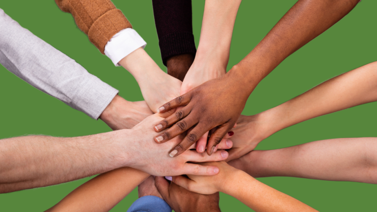 Diverse hands uniting to form a powerful circle of collaboration, trust, and shared success.